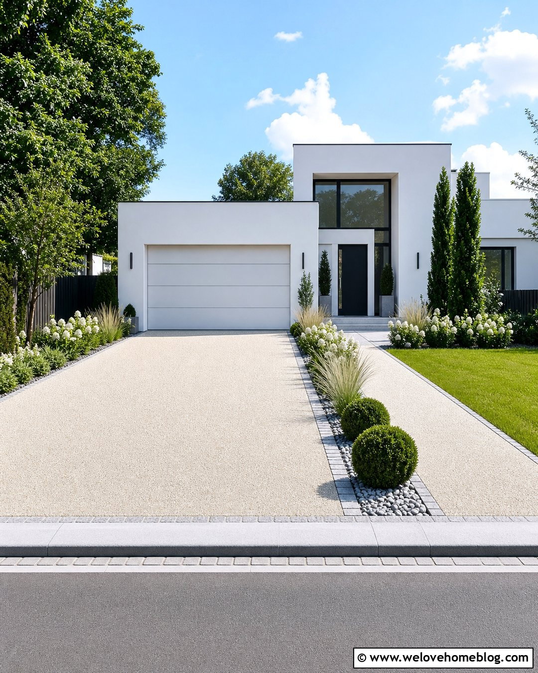 White Resin Bound Driveway With Minimal Landscaping - 30 Resin Bound Driveways Ideas