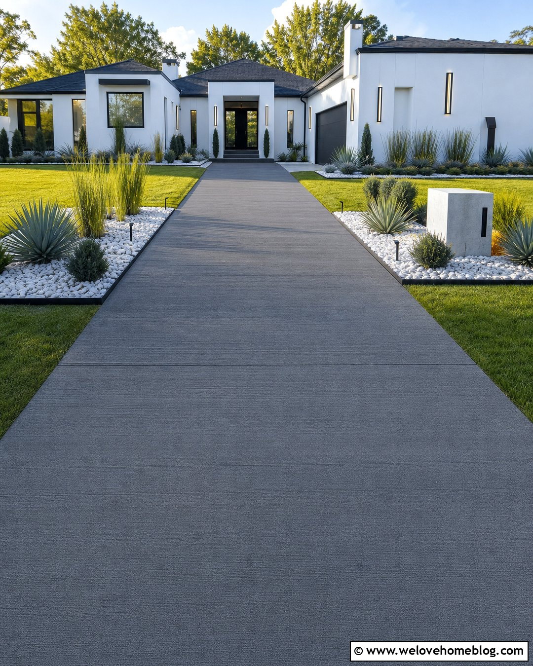 White Rock Driveway Entrance With Modern Plants - 20 driveway entrance landscaping rocks ideas