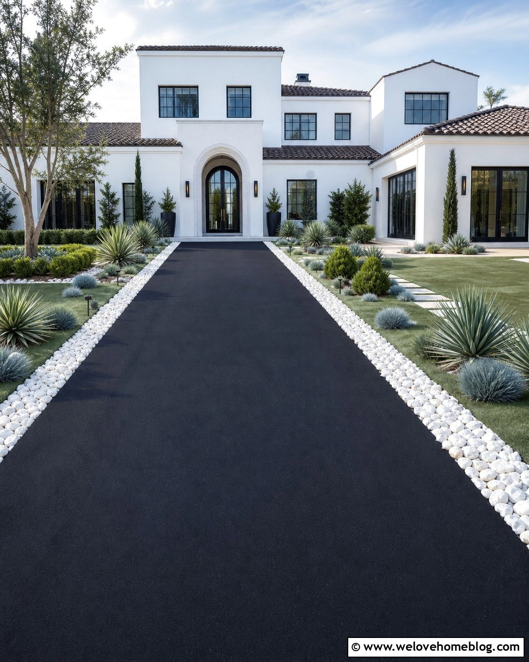 White Rock Lined Blacktop Driveway - 25 Rock Lined Driveway Ideas