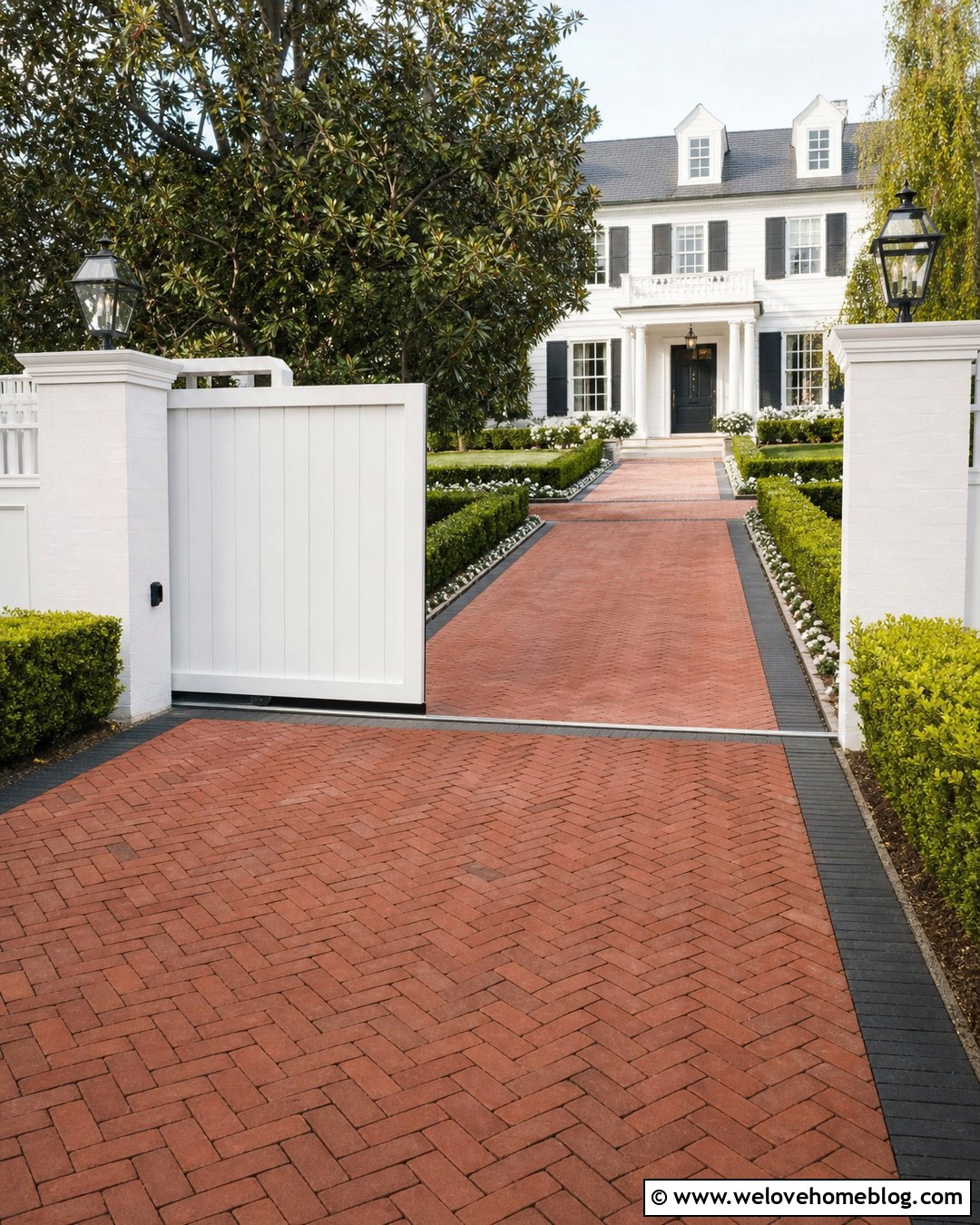 White Sliding Gate With Brick Driveway - 35 sliding gate driveway ideas