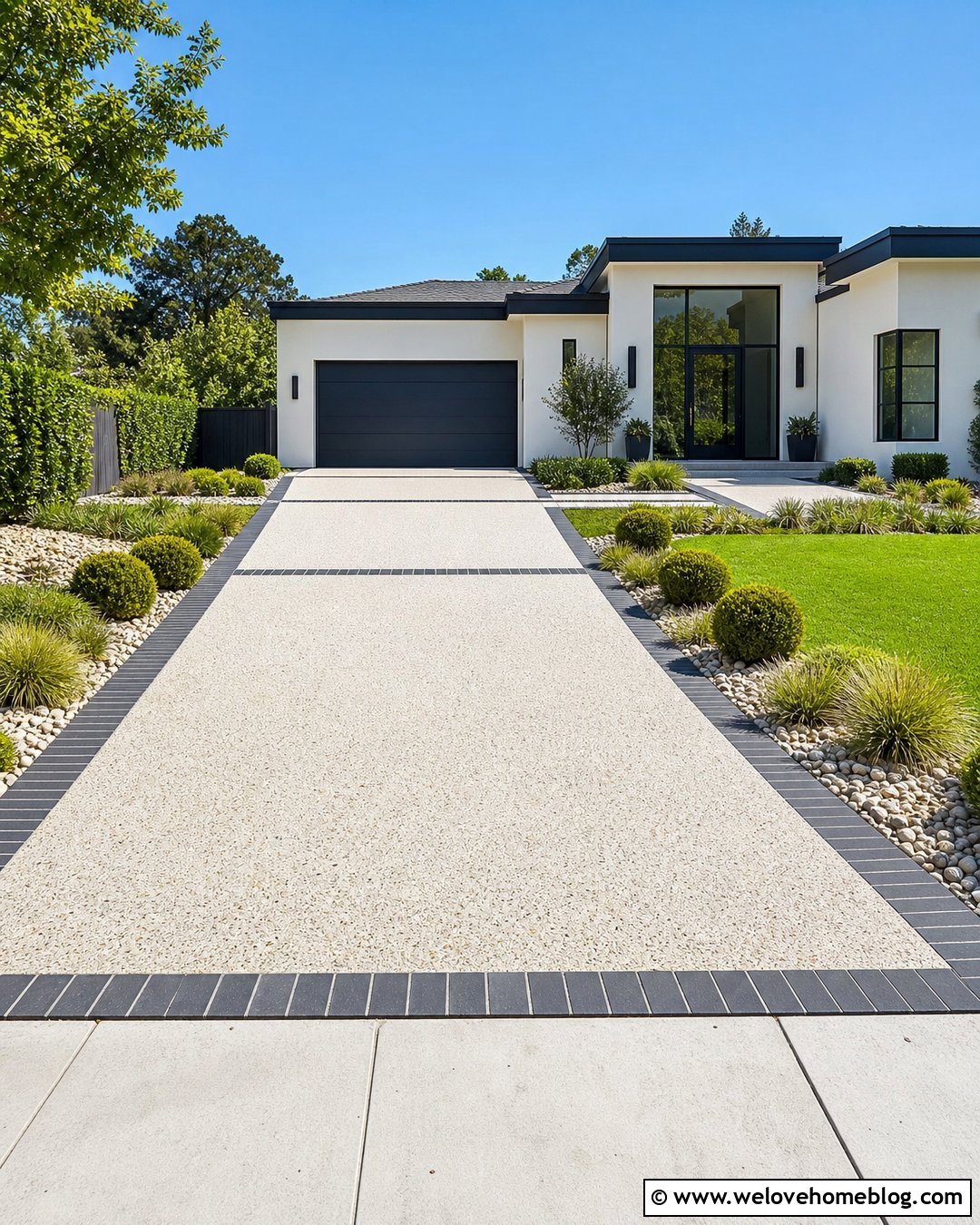 White Terrazzo Driveway With Black Borders - 20 Terrazo Driveway Ideas