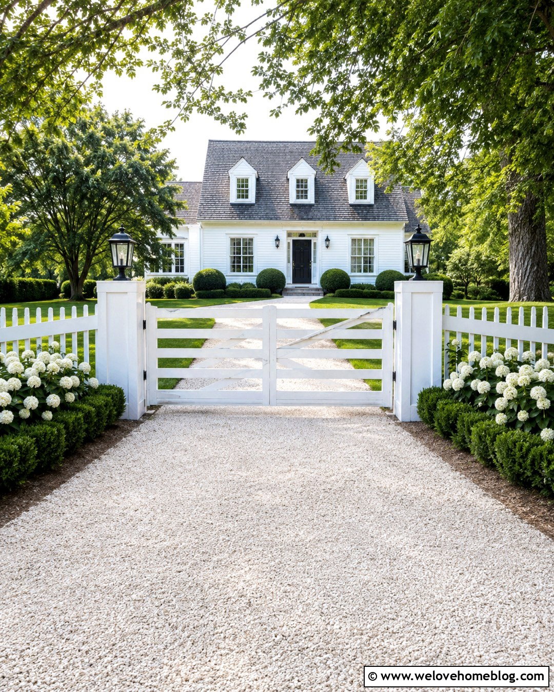 White Wood Farm Gate With Crushed Stone Driveway - 20 Wood Gates Driveway Farm Entrance Ideas