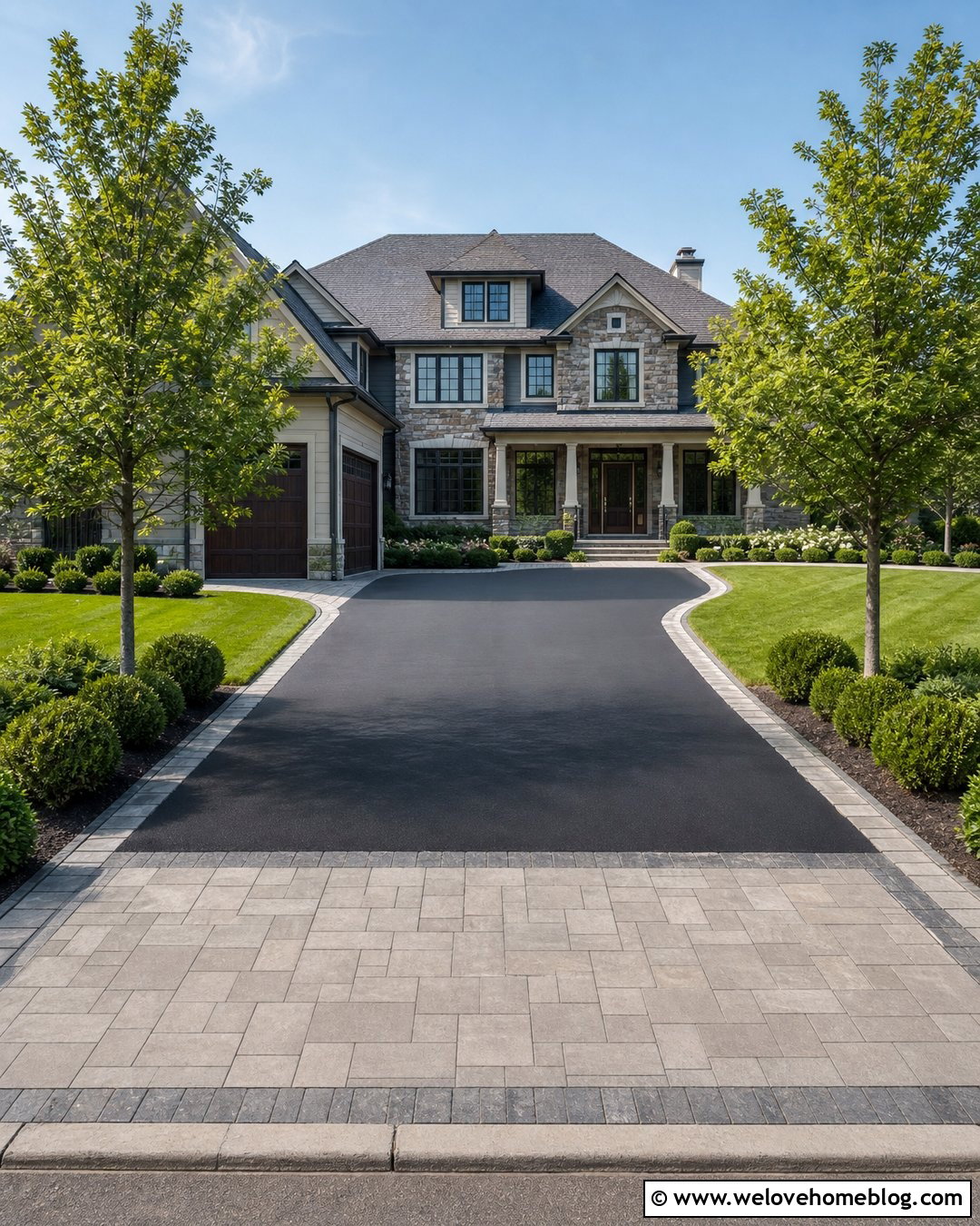 Wide Asphalt Driveway With Running Bond Paver Apron - 20 Asphalt Driveway With Paver Apron Ideas