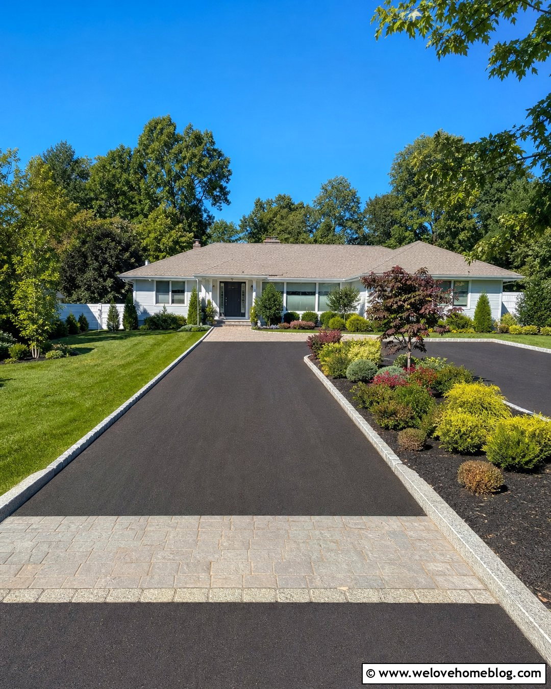 Wide Asphalt Millings Driveway With A Parking Pad - 25 Asphalt Millings Driveway Ideas