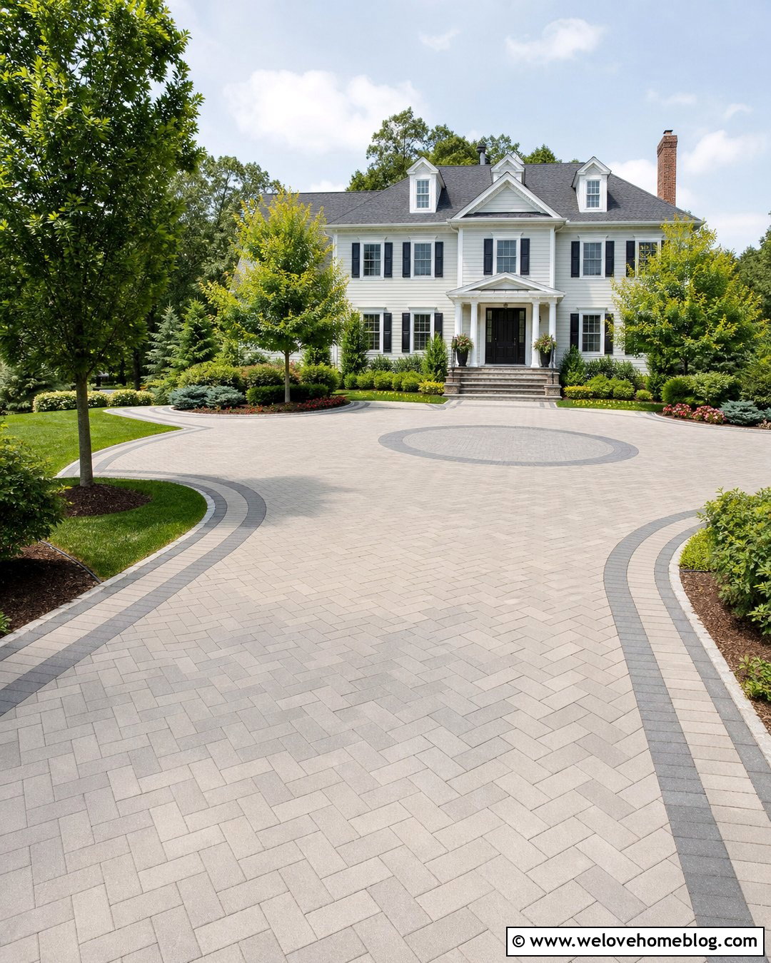 Wide Block Paving Driveway With Parking Zones - 35 Block Paving Driveway Ideas