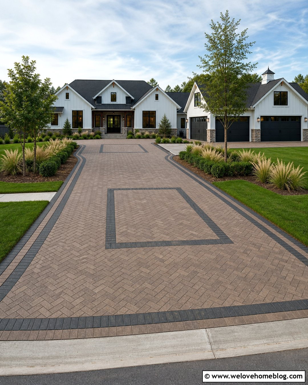 Wide Brick Driveway With Inlay - 20 Paving Bricks Driveways Ideas