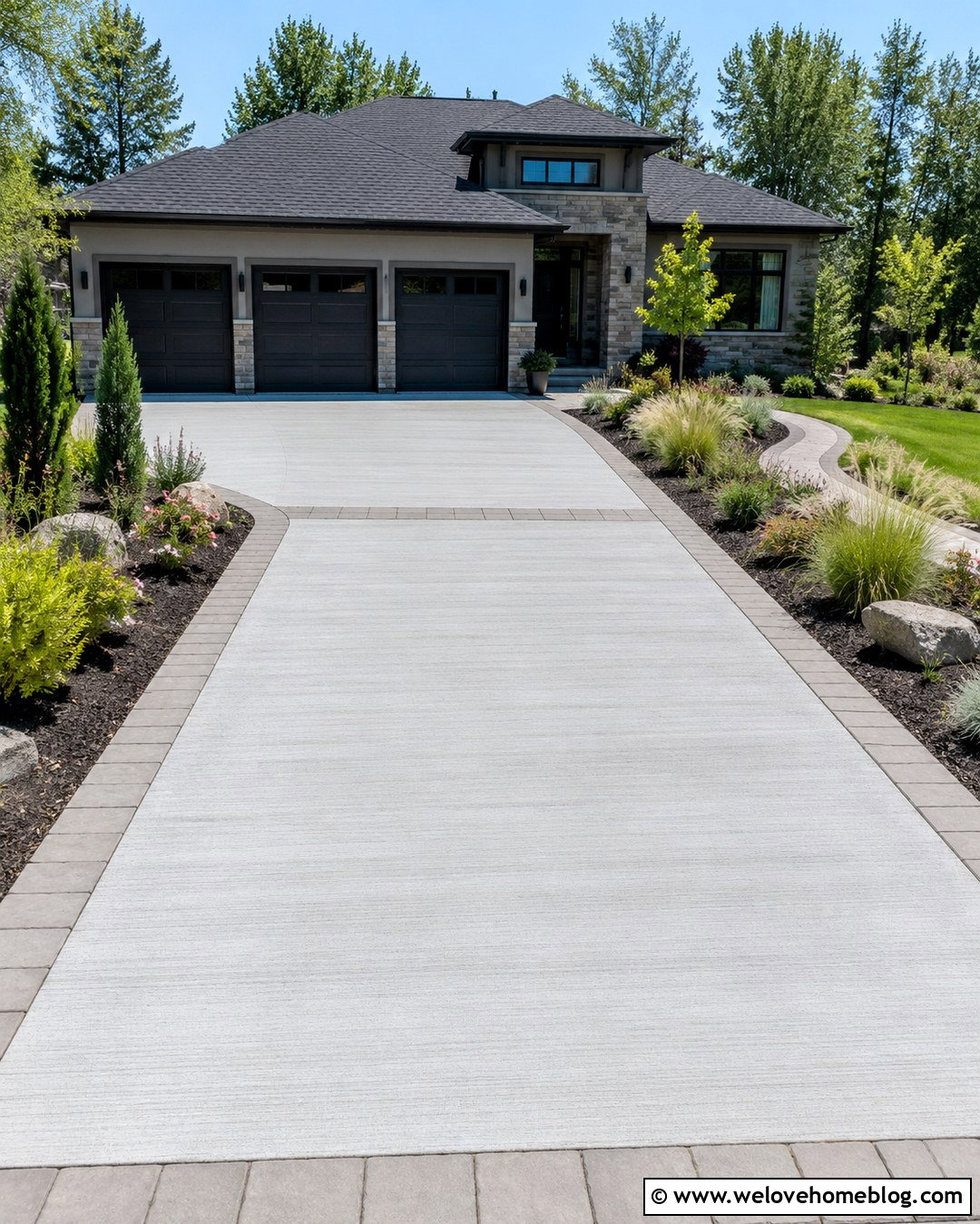 Wide Cement Driveway With Paver Border - 20 cement driveway with paver border ideas