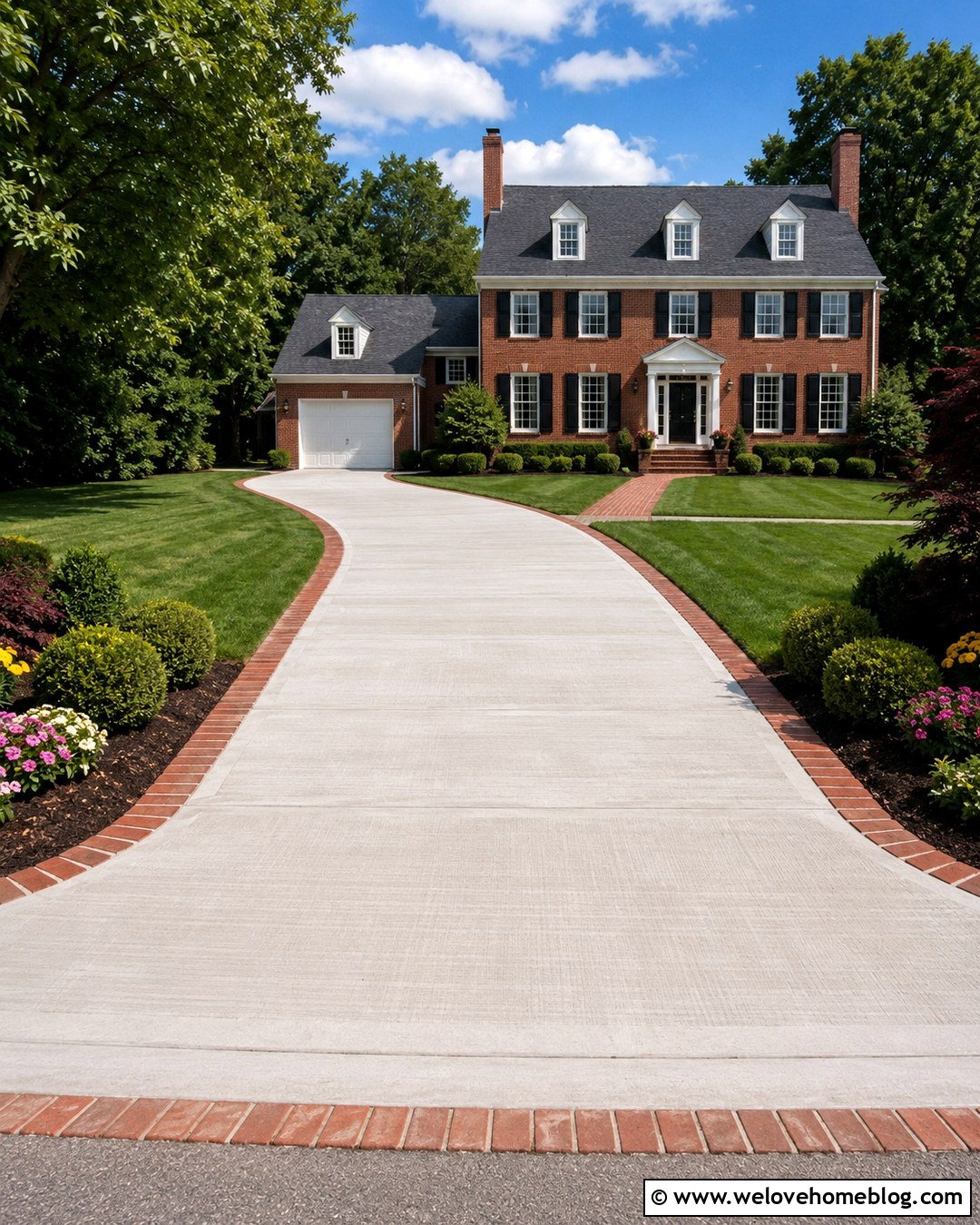 Wide Concrete Driveway With Brick Border - 20 Extended Driveway Concrete Ideas
