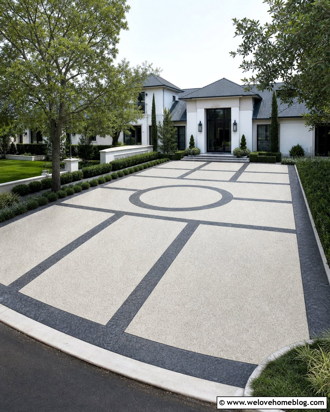 Wide Concrete Driveway With Motor Court - 35 concrete driveways ideas