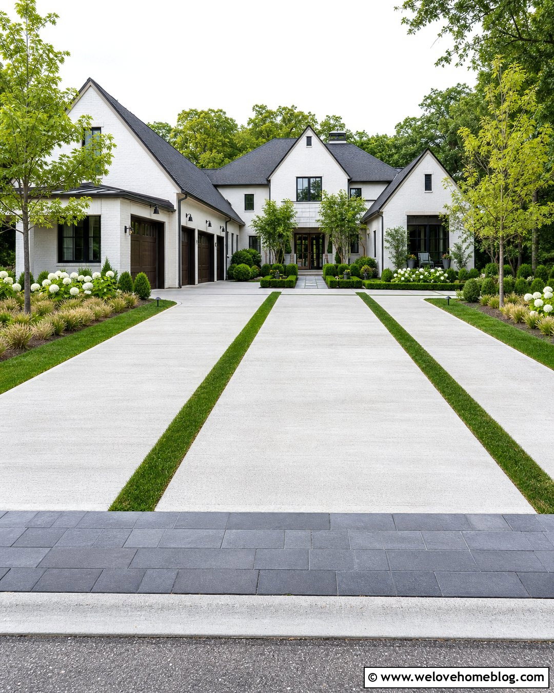 Wide Concrete Driveway With Three Grass Strips - 20 grass and concrete driveway ideas