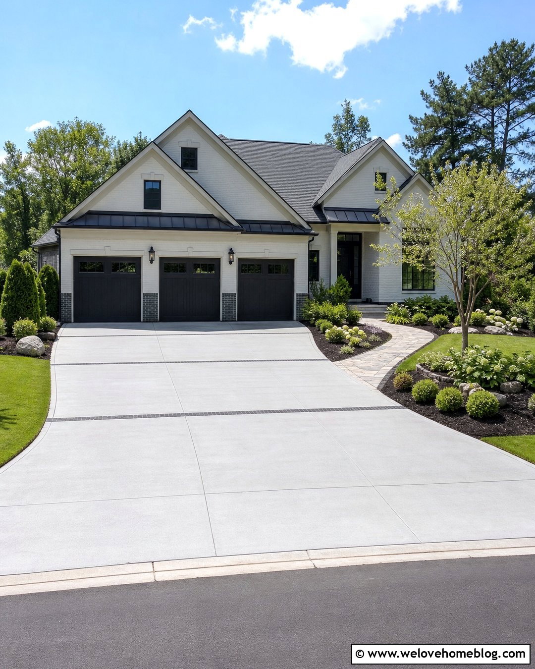 Wide Concrete Driveway for a Three Car Garage - 20 large driveway design ideas