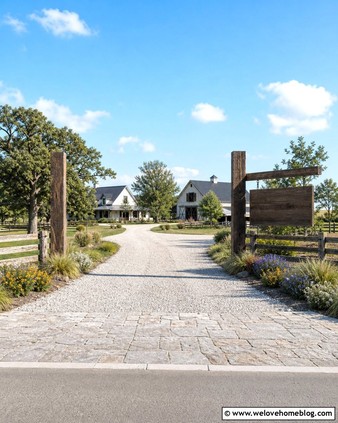 Wide Country Farm Driveway Entrance - 40 Country Driveway Entry Landscaping Ideas