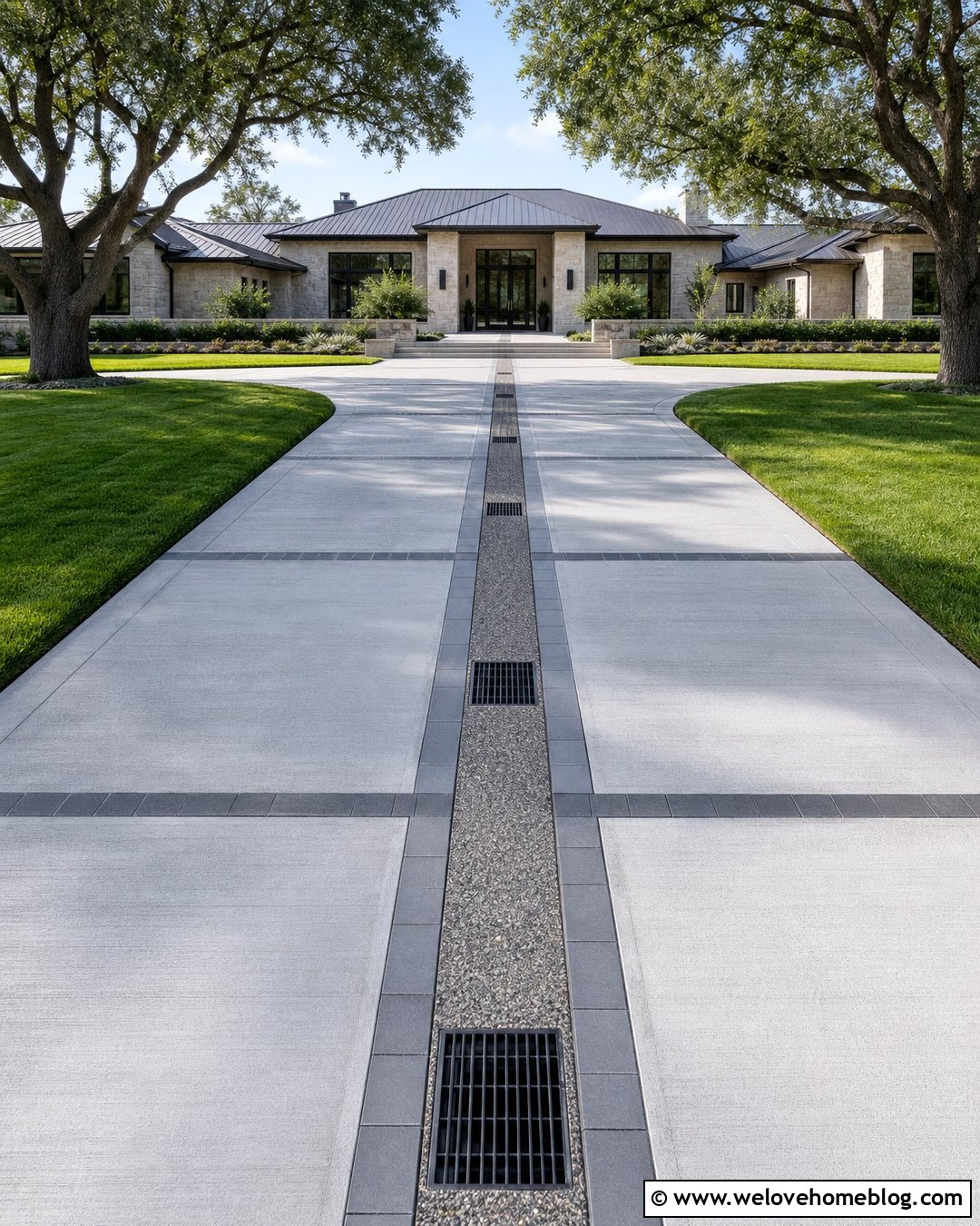 Wide Driveway With Center Valley Drain - 35 Driveway Drain Ideas