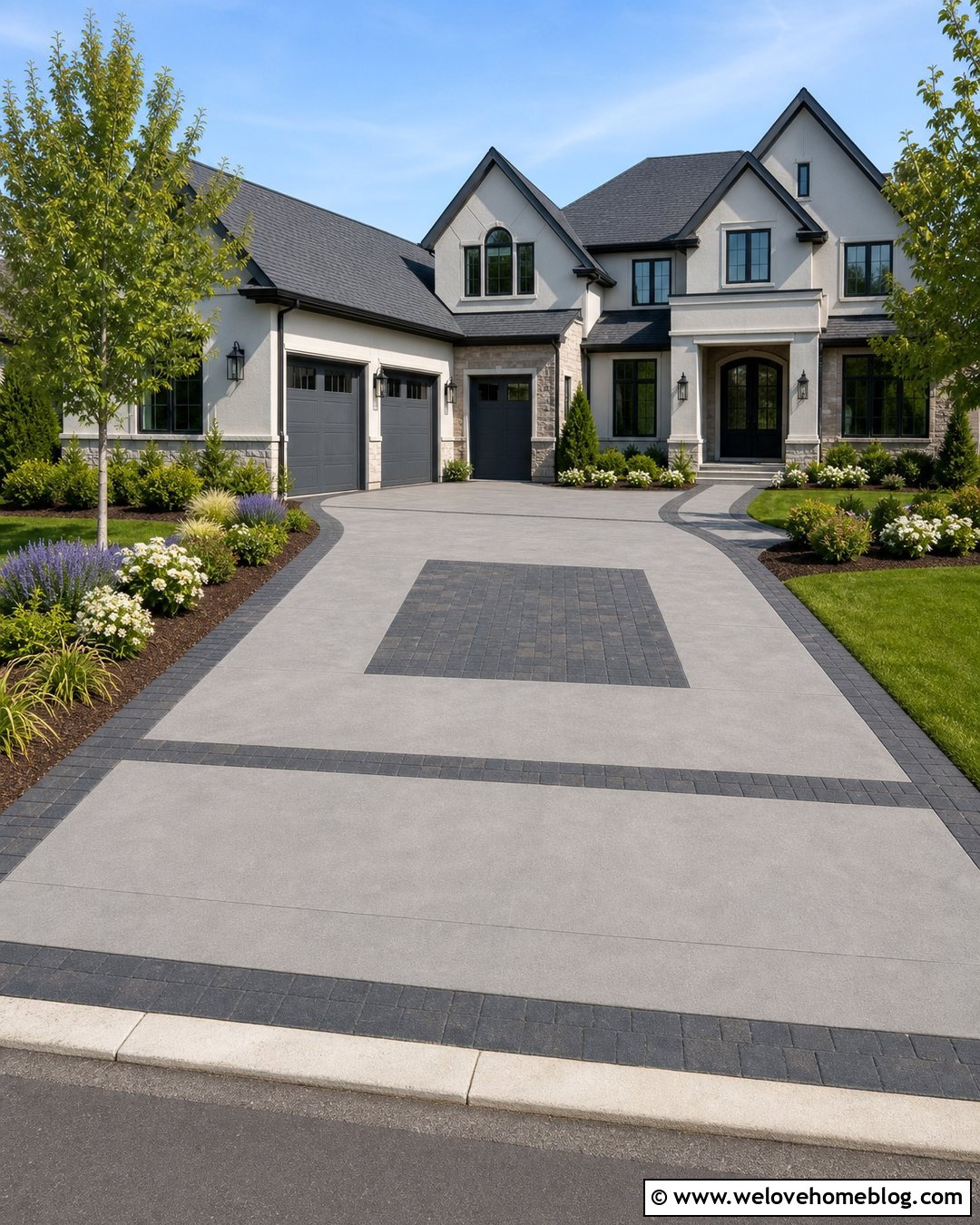 Wide Driveway With Central Paver Pattern - 35 home driveway ideas