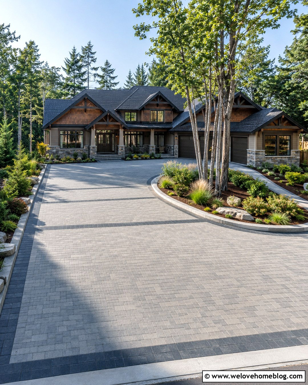Wide Driveway With Defined Parking Zones - 20 Driveway Curb Appeal Tips Ideas