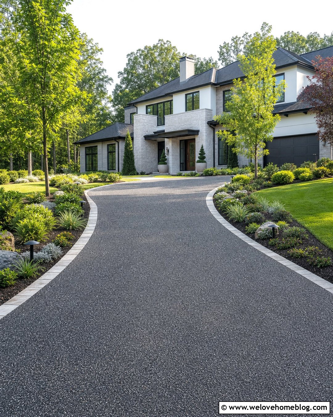 Wide Driveway With Lighting And Groundcover - 20 wide driveway landscaping ideas