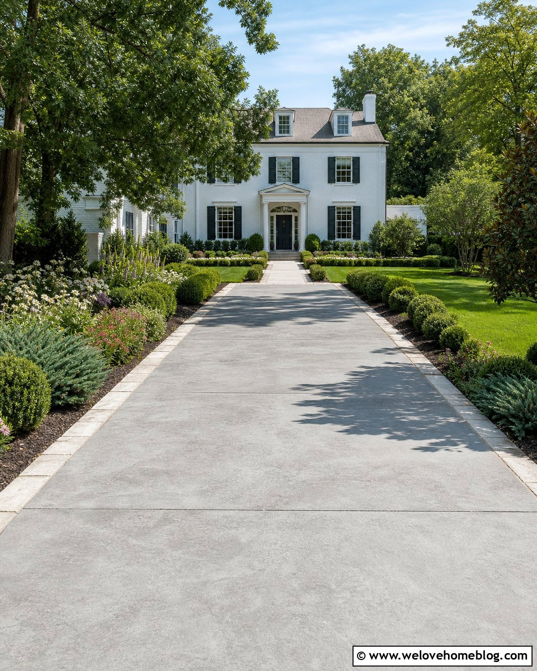 Wide Driveway With Low Evergreen Borders - 20 wide driveway landscaping ideas