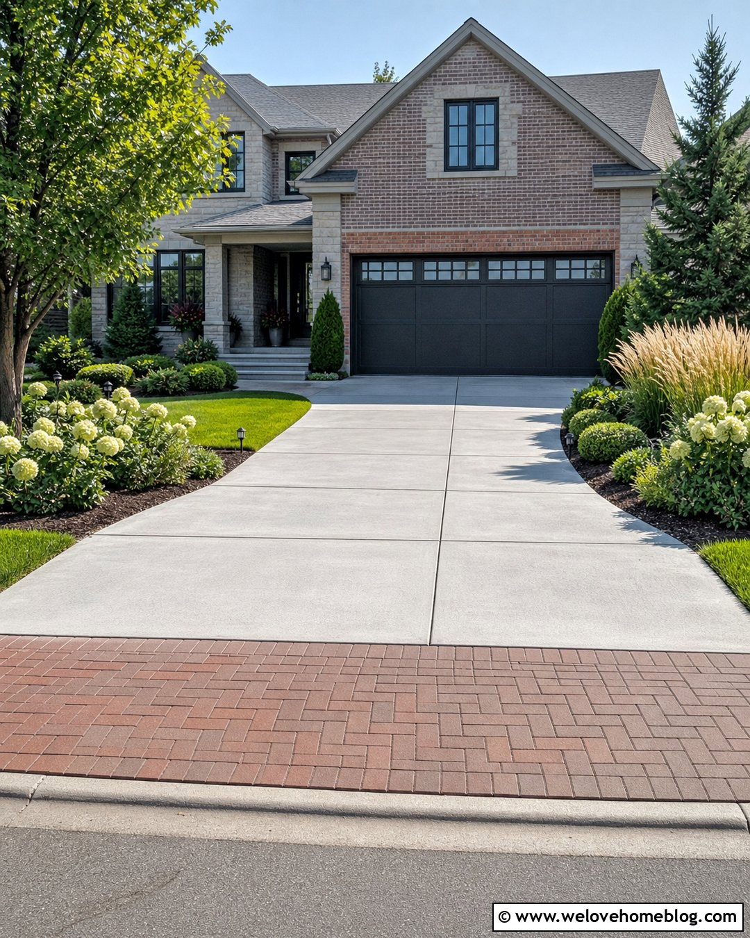 Wide Driveway With Paver Apron And Shrubs - 25 front yard landscaping with driveway ideas