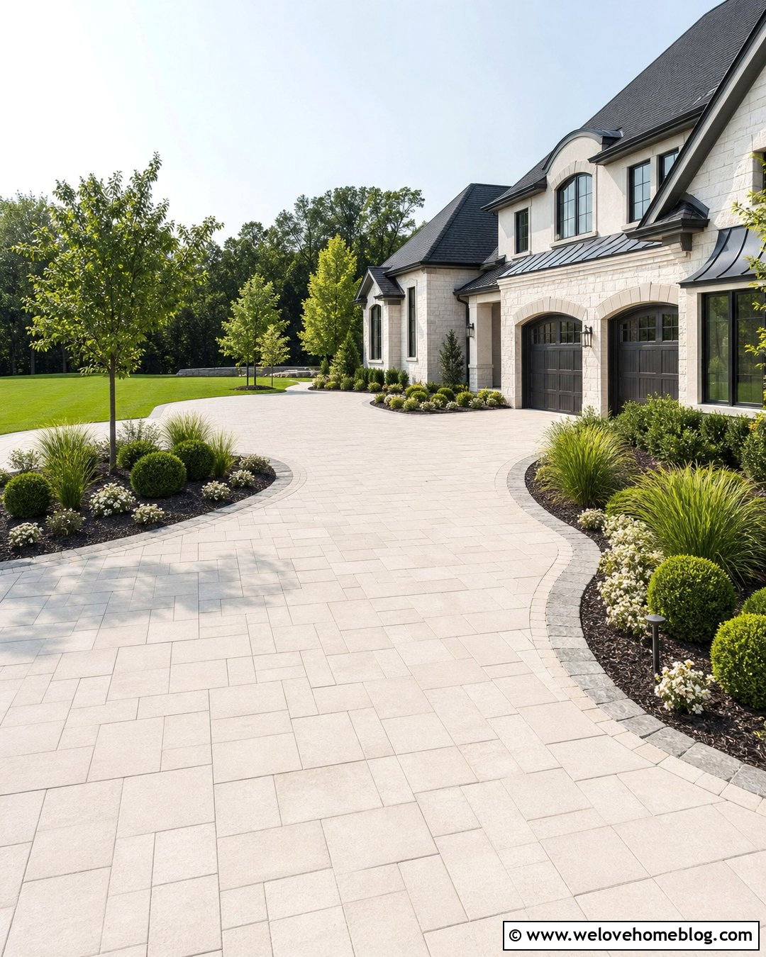 Wide Driveway With Planted Islands - 40 Front Driveway Landscaping Ideas