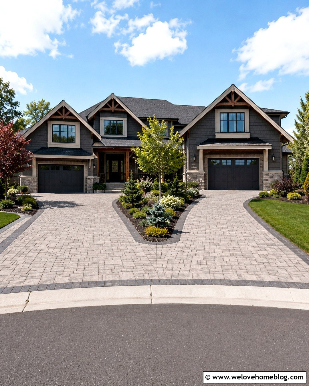 Wide Driveway With Split Garage Approach - 20 Wide Driveway Ideas