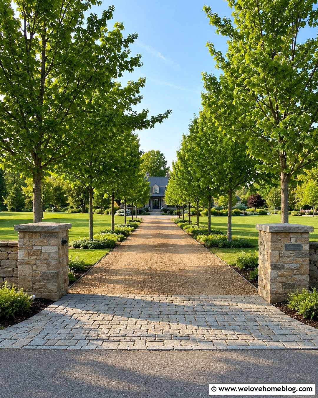 Wide Driveway With Tree Lined Entrance - 20 Wide Driveway Ideas