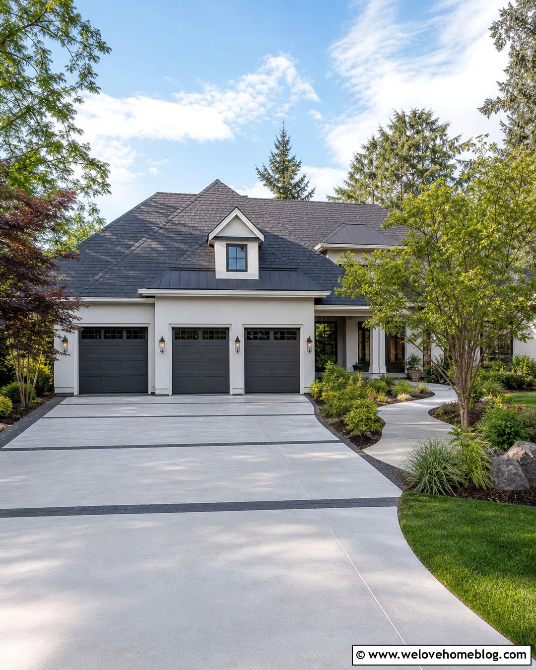Wide Front Driveway For Three Car Garage - 45 Front Driveway Ideas