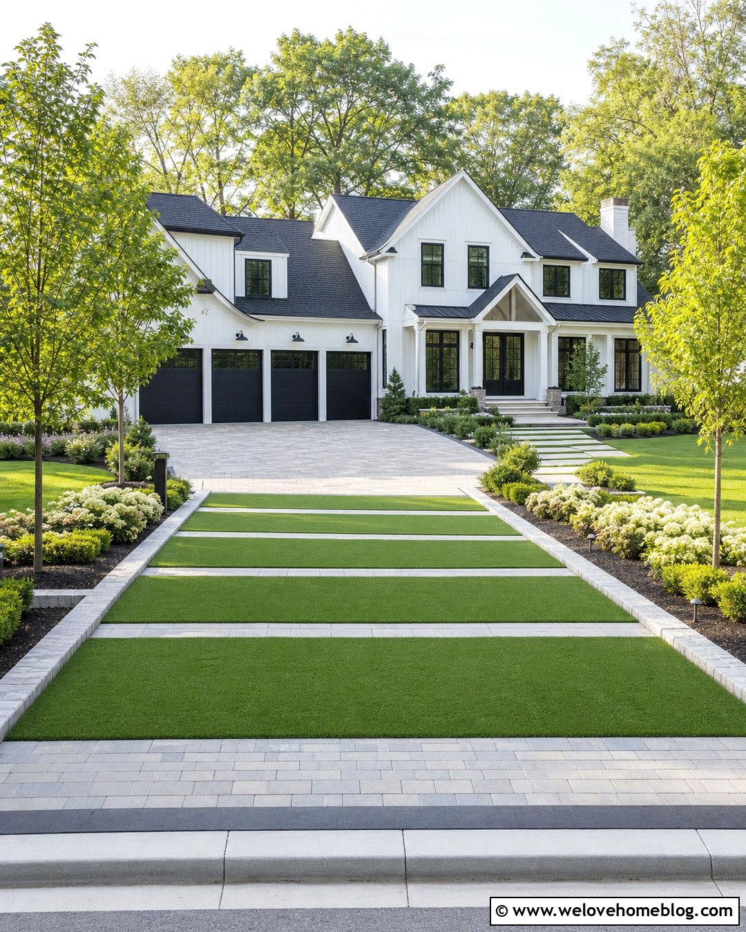Wide Grass Driveway With Paver Bands - 35 grass driveway ideas