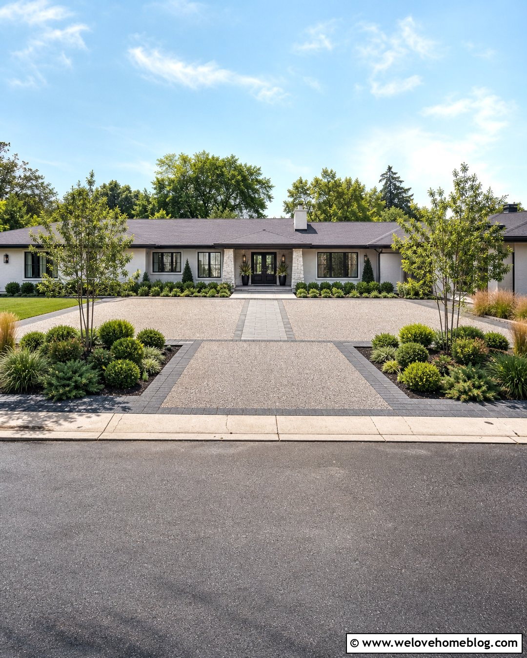 Wide Gravel Driveway With Contrasting Block Paving - 20 Gravel And Block Paving Driveway Ideas