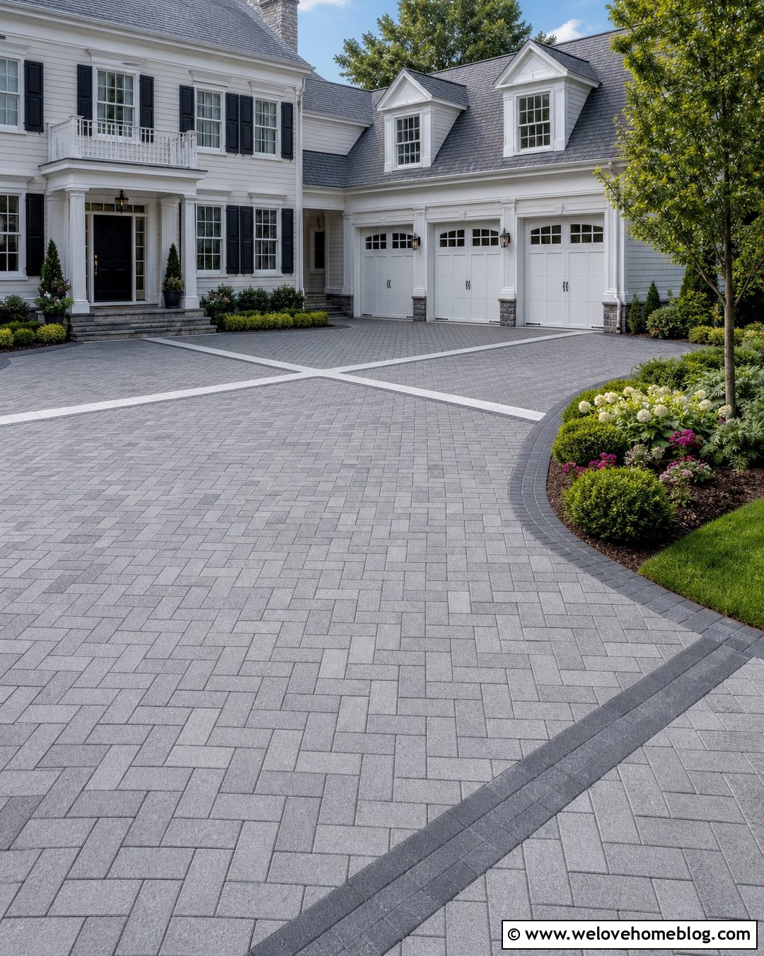 Wide Grey Driveway With Parking Bays - 20 Grey Block Paving Driveway Ideas