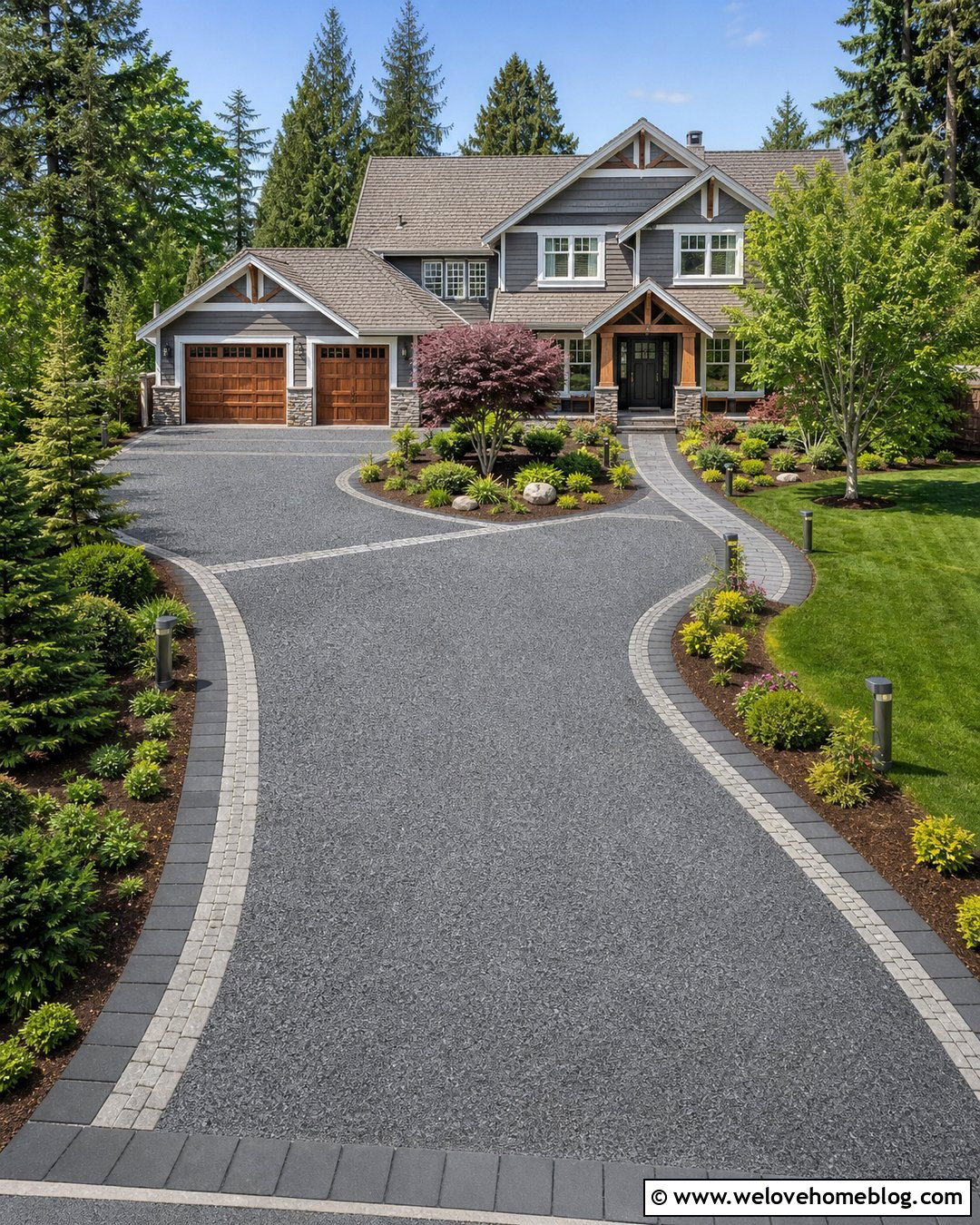 Wide Grey Gravel Driveway For A Double Garage - 25 Grey Gravel Driveway Ideas