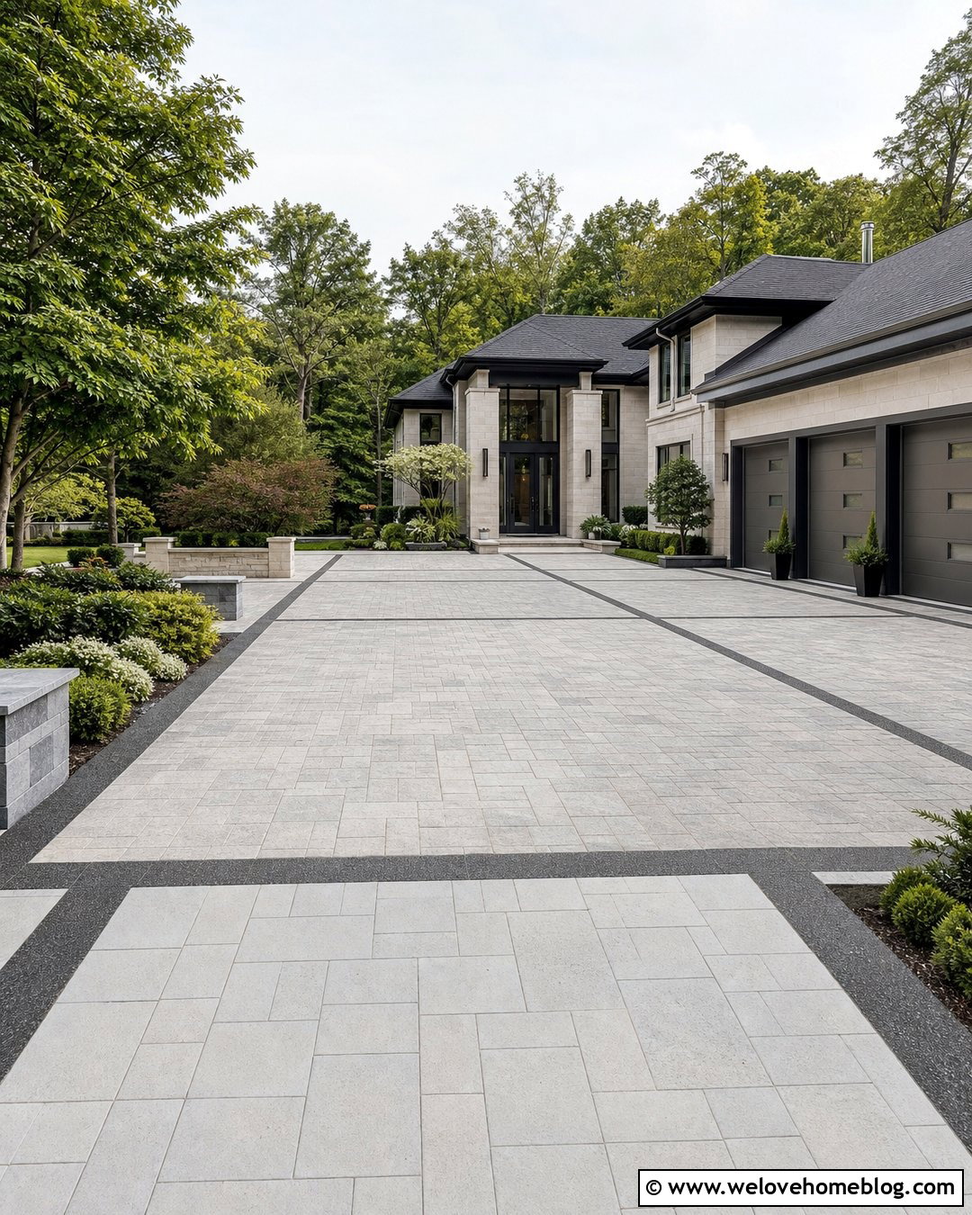 Wide Luxury Driveway With A Motor Court - 45 Luxury Driveway Ideas