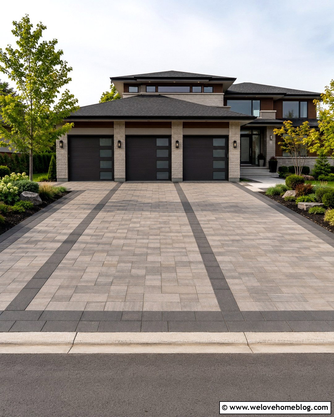 Wide Paved Driveway With Three Car House - 20 Paved Driveway With House Ideas