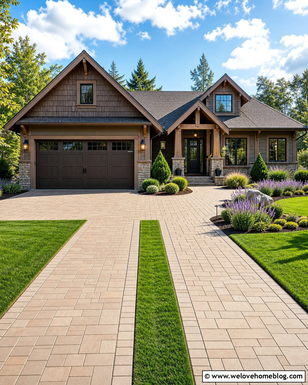 Wide Paver Driveway With Center Grass Strip - 20 wide driveway landscaping ideas