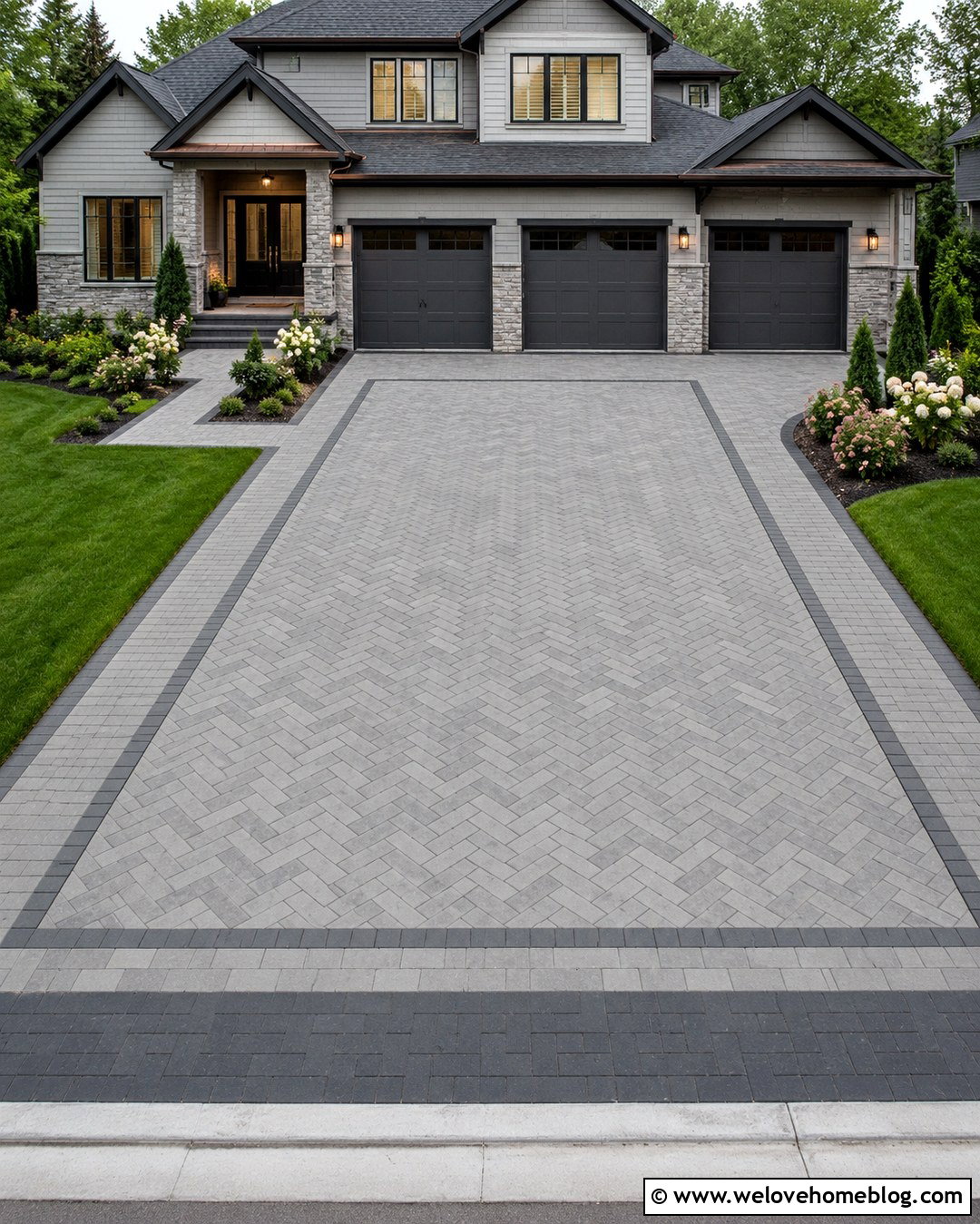 Wide Paver Driveway With Decorative Center Band - 20 lowes pavers for driveway ideas