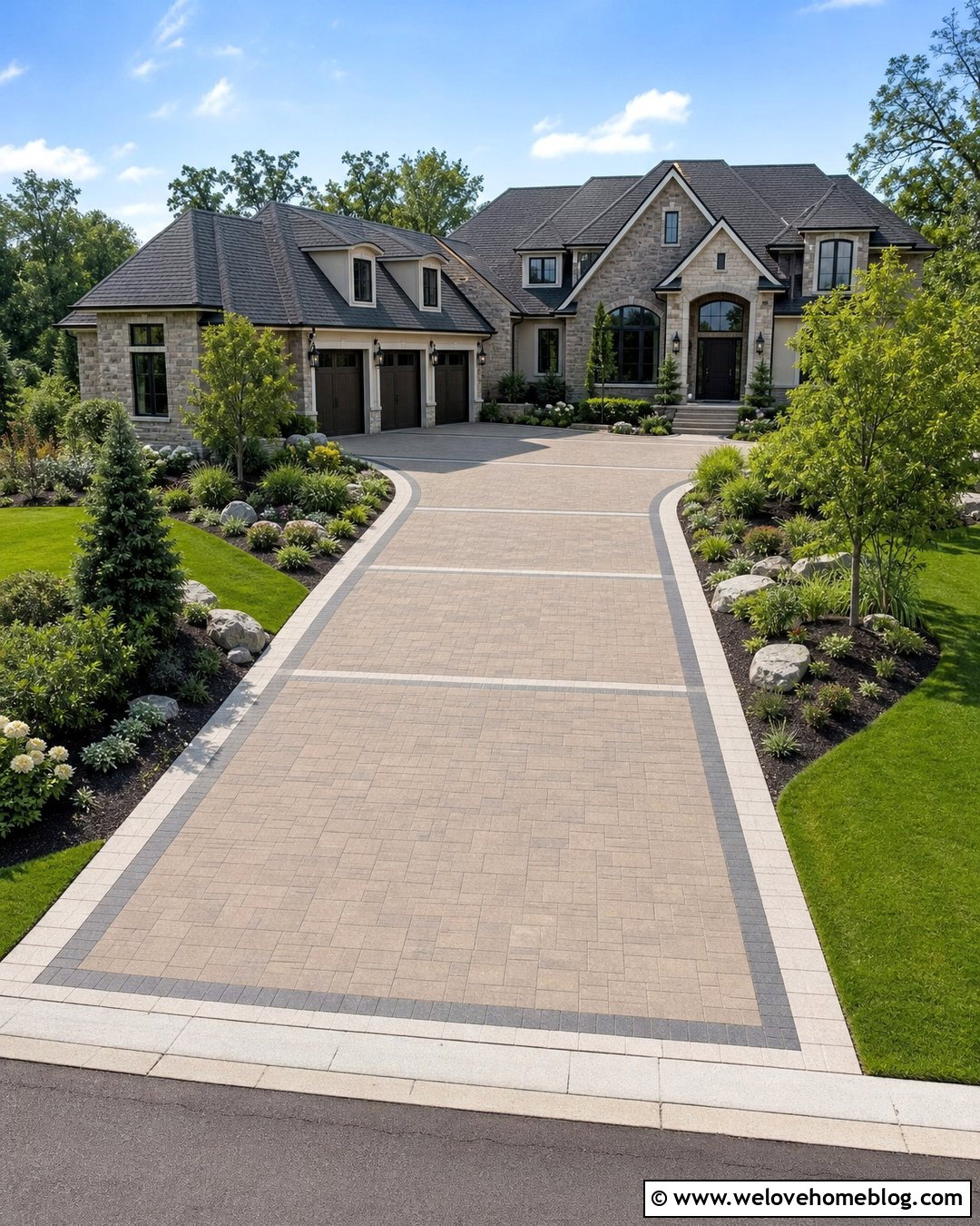 Wide Paver Driveway With Double Border - 35 driveway pavers design ideas