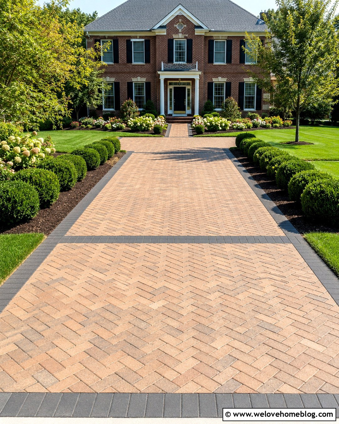 Wide Paver Driveway With Herringbone Pattern - 20 Wide Driveway Ideas