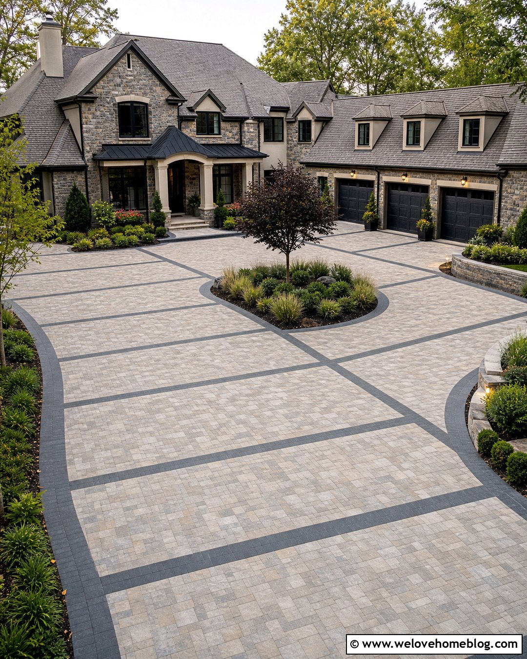 Wide Paver Parking Court - 40 driveway pavers ideas