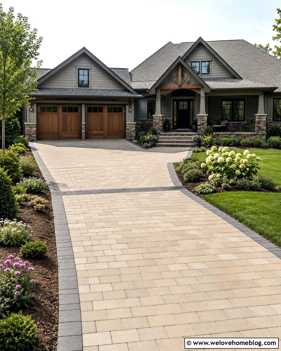 Wide Paver Walkway With Entry Landing - 20 Pathway From Driveway To Front Door Ideas