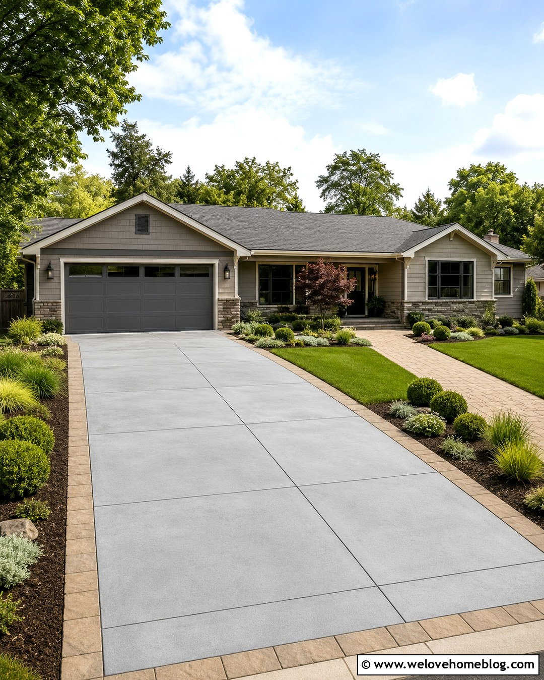 Wide Ranch Driveway With Layered Planting - 20 front driveway design ideas