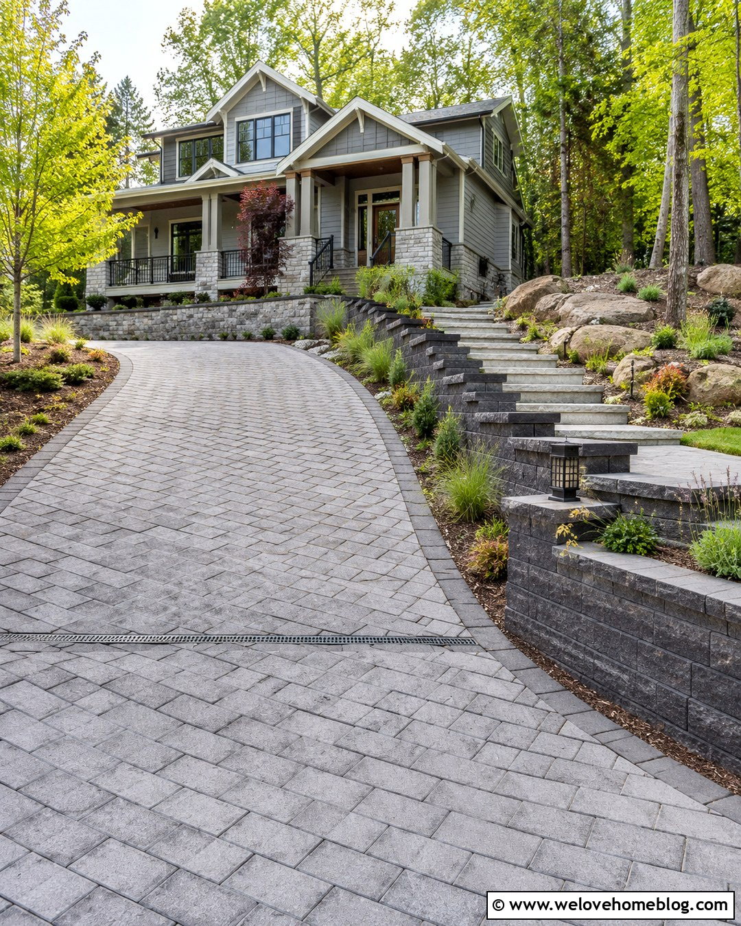 Wide Sloped Driveway With Retaining Walls - 20 Wide Driveway Ideas