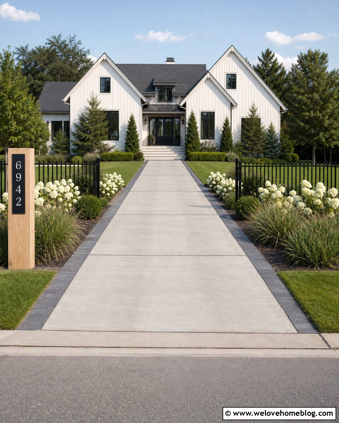 Wood And Metal Driveway Sign Post With Concrete Driveway - 20 Driveway Sign Post Ideas
