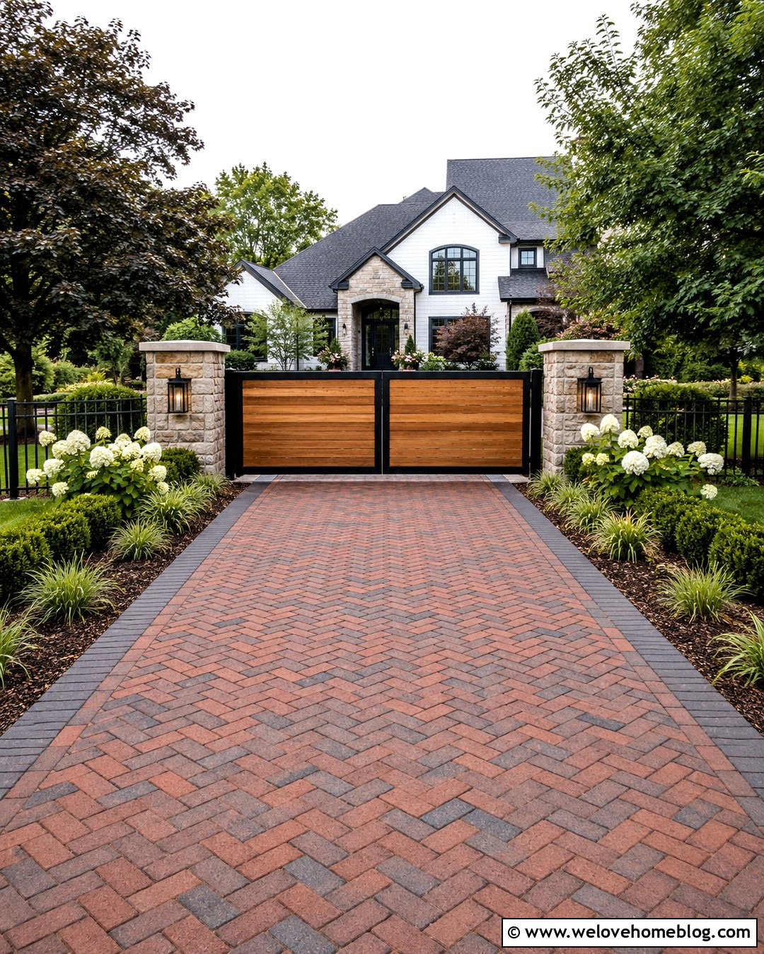Wood And Metal Electric Gate With Brick Pavers - 20 electric gates entrance driveways ideas