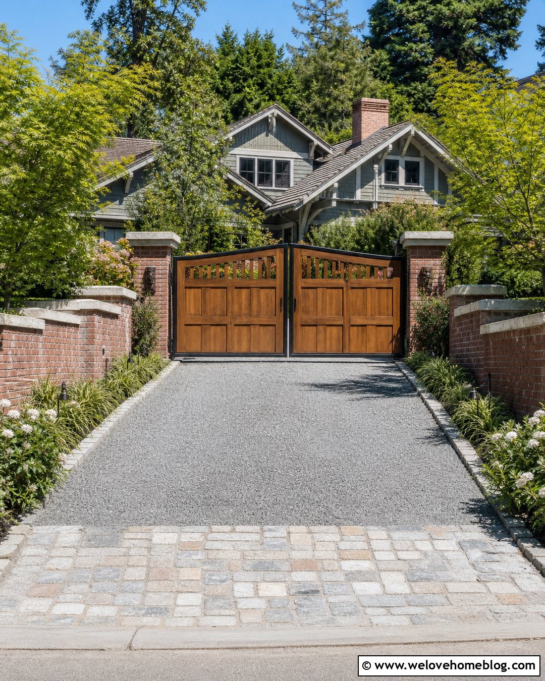 Wood Driveway Gate With Brick Pillars - 25 Luxury Driveway Entrance Ideas
