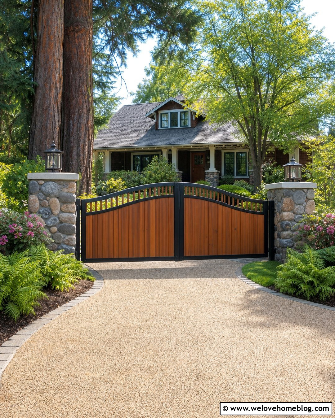 Wood Driveway Gate With Stone Pillars - 25 Driveway Gate Design Ideas