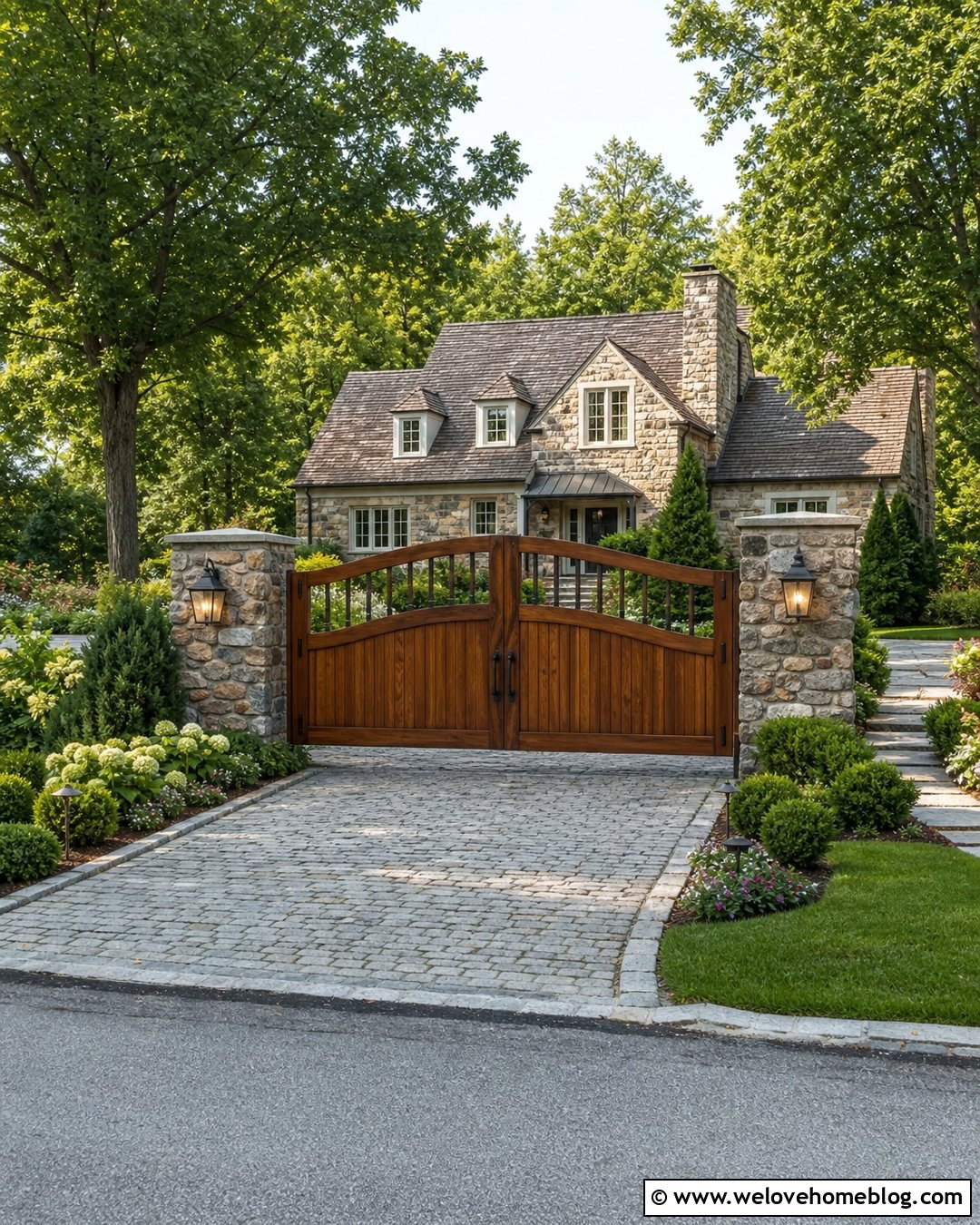 Wood Driveway Gate With Stone Pillars - 35 Wood Gates Driveway Ideas
