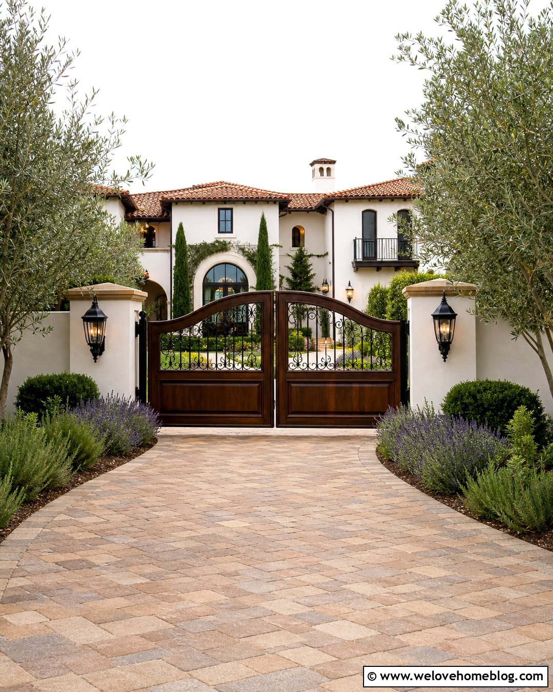 Wood Driveway Gate With Wrought Iron Details - 25 Wood Driveway Gate Ideas