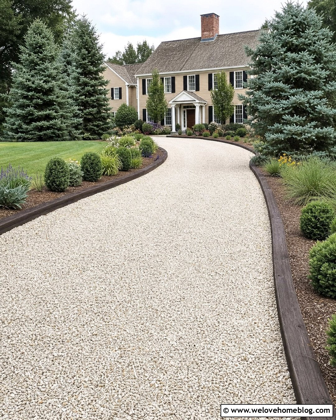 Wood Edging With Evergreen Gravel Driveway Borders - 20 wood edging for gravel driveway ideas