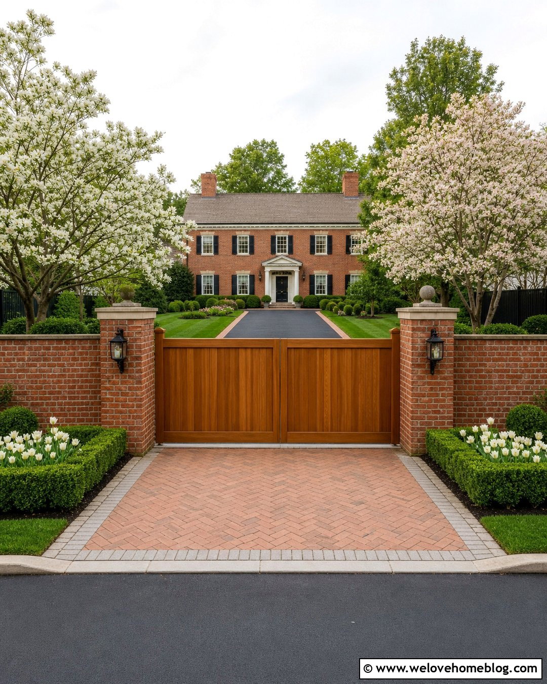 Wood Fence Driveway Gate With Brick Pillars - 20 Wood Fence Driveway Gate Ideas