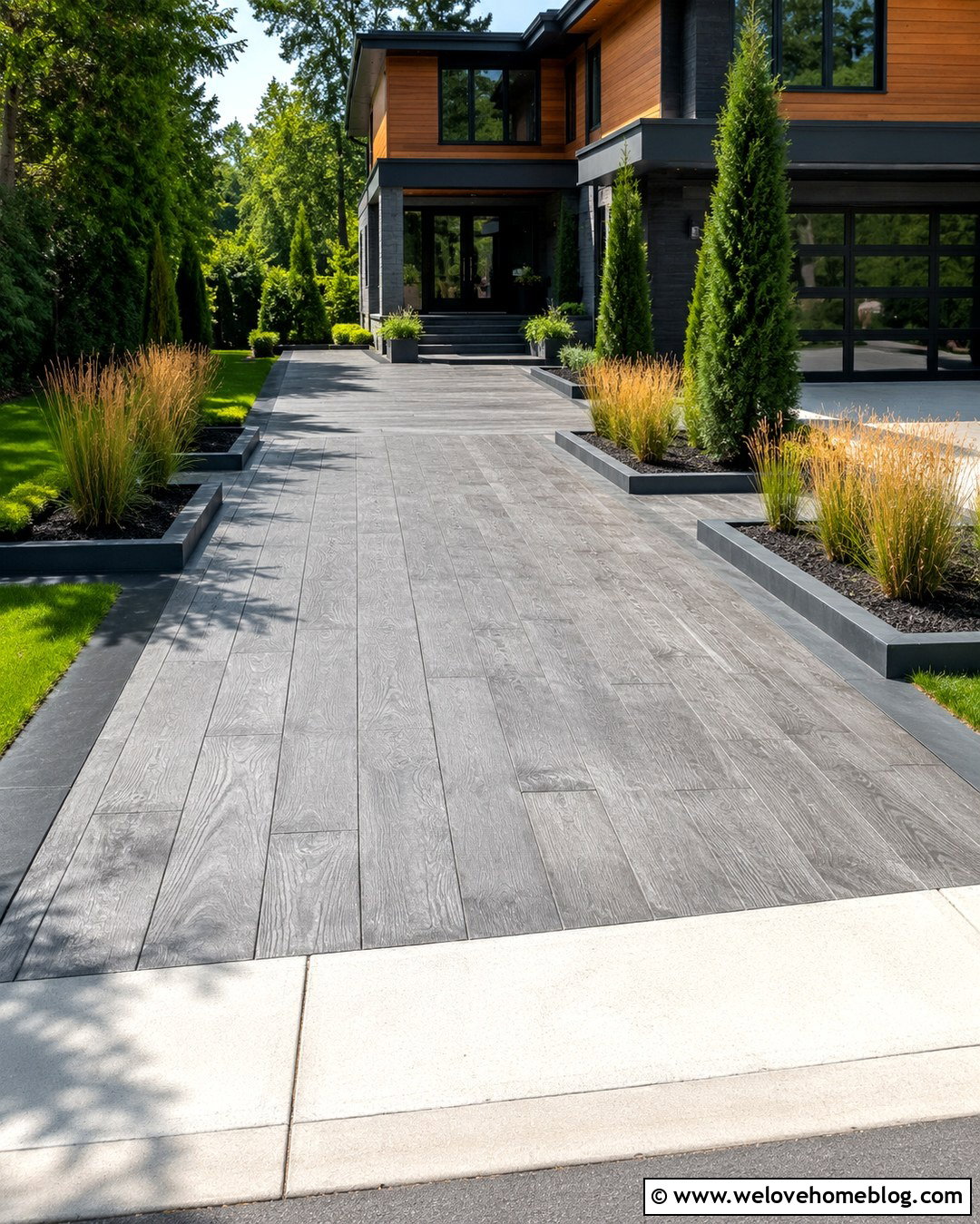 Wood Plank Stamped Concrete Driveway - 20 modern stamped concrete driveway ideas