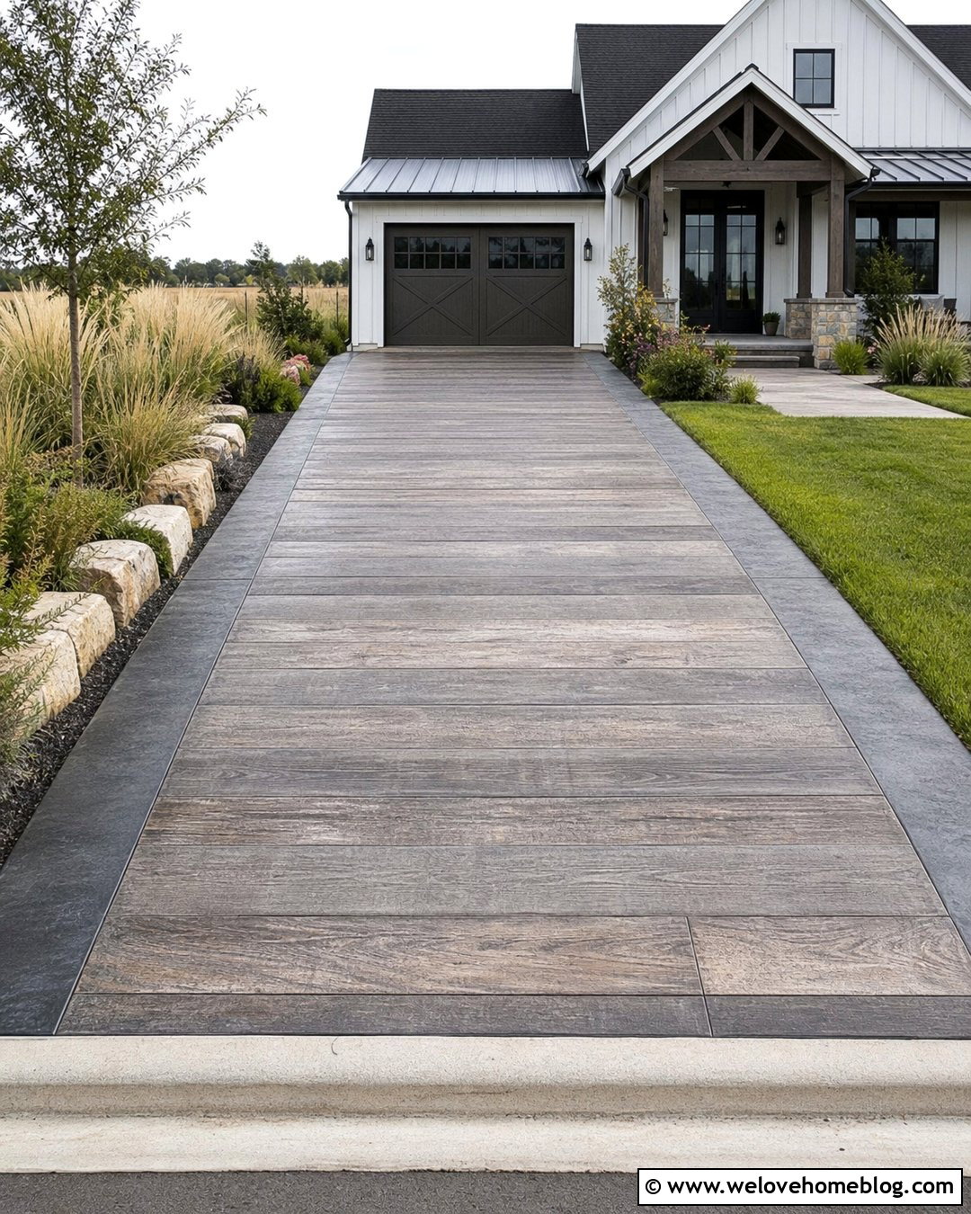 Wood Plank Stamped Concrete Driveway